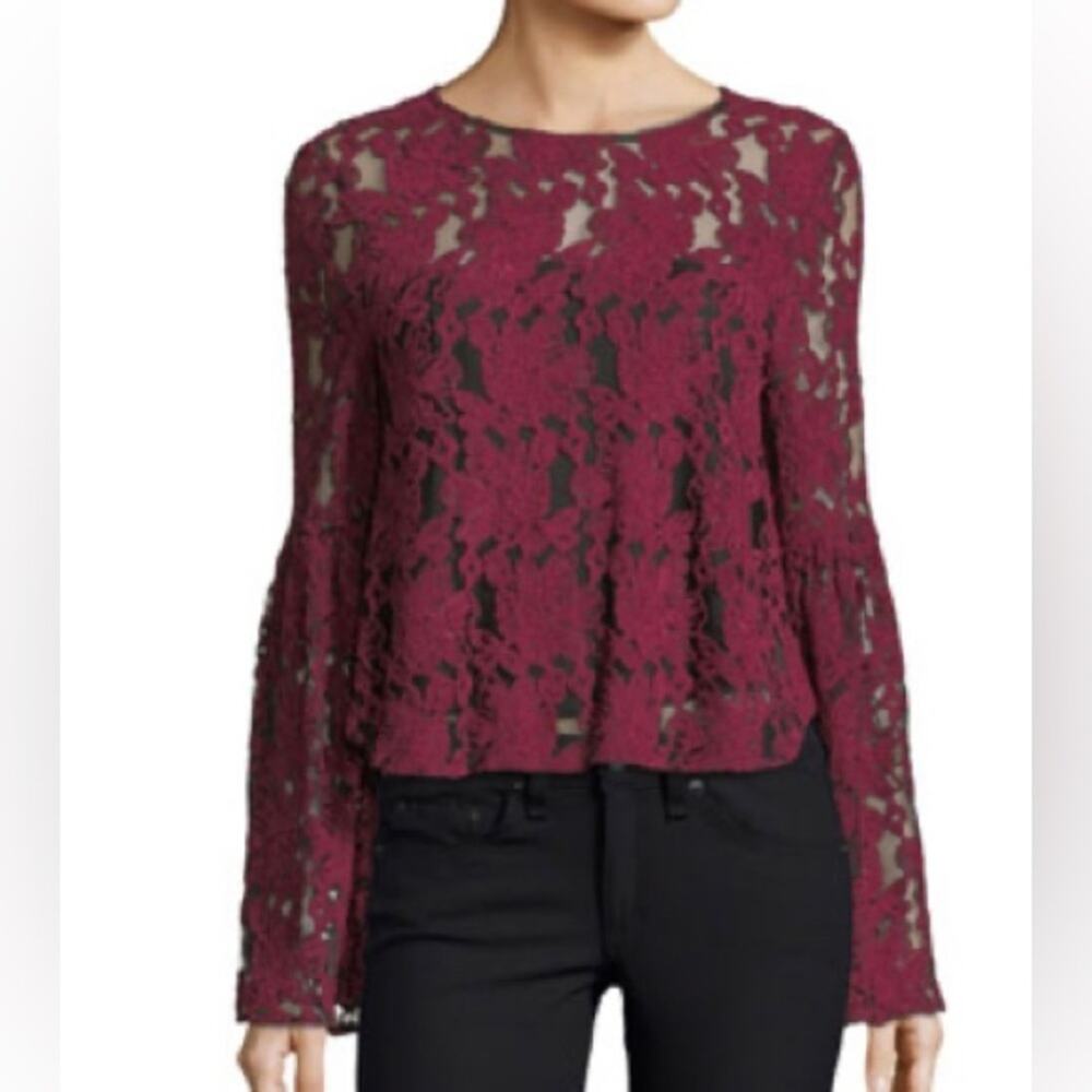 CUPCAKES And Cashmere Florent Crewneck Bell-Sleeve Lace Blouse Sz XS